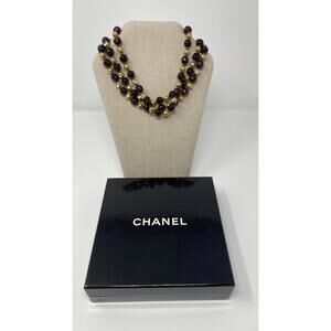 CHANEL France Red Poured Gripoix Glass Bead Vintage Necklace ULTRA RARE!